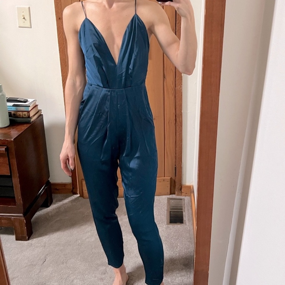 Deep-V Satin Jumpsuit